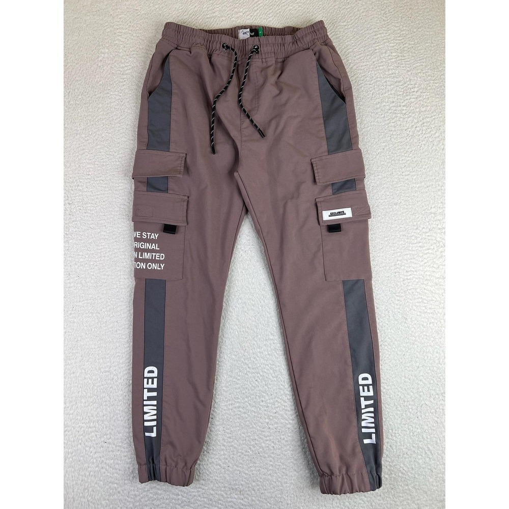 Rock Salt Jogger Pants Mens Large Brown Cargo Elastic Cuffed